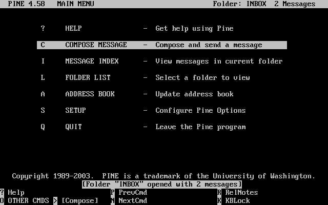 old school PINE text based interface